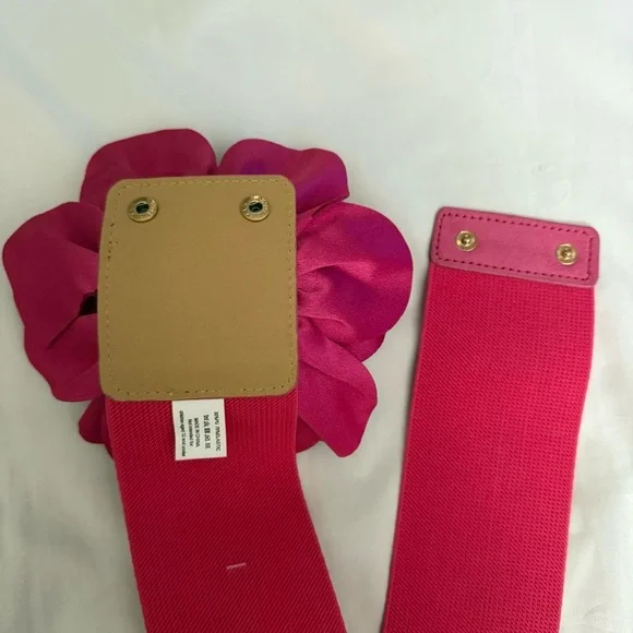 Fuchsia statement satin flower wide elastic waistband belt - Picture 7 of 8